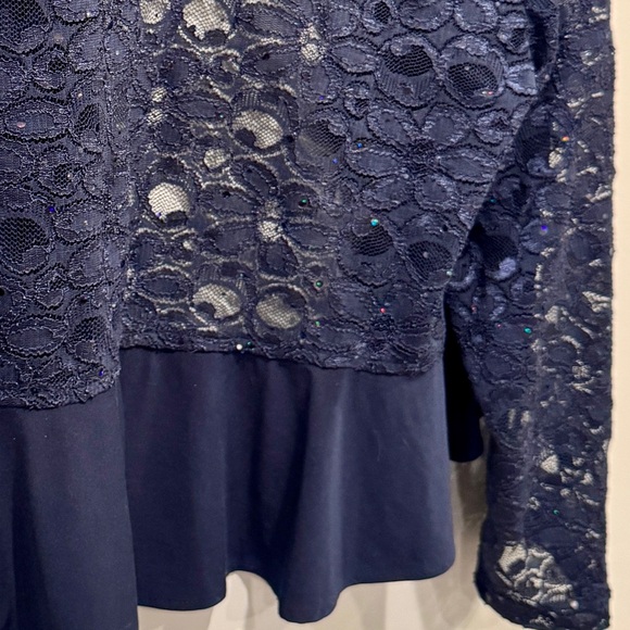 R&M Richards Vintage Dark Blue Lace Ruffled Jacket NWOT - Picture 4 of 10